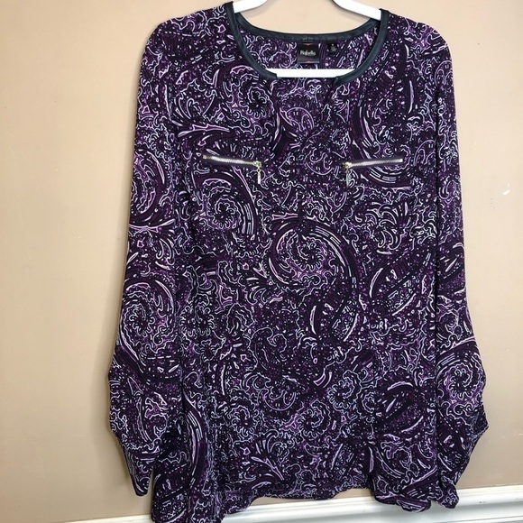 Rafaella Purple Blouse Roll Tab Sleeves Size Med NWT - Picture 1 of 7